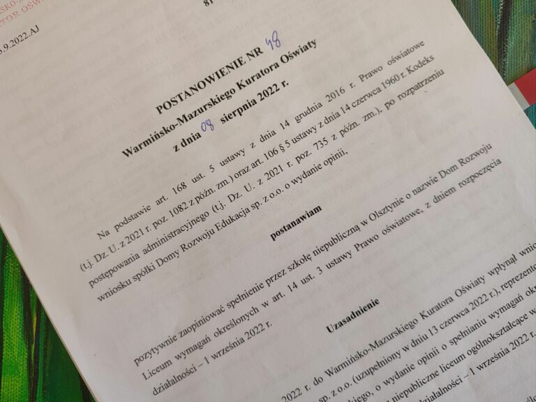 Decyzja o utworzeniu liceum